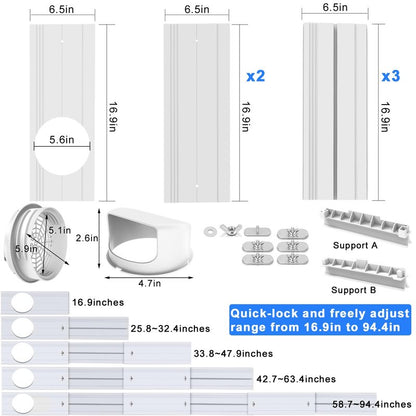 Portable Air Conditioner Sliding Door Vent Kit, Mobile AC Window Vent Kit for 5.0"/5.9” Exhaust Hose, Seamless AC Vent Seal Kit with 6 Upgraded Plates for A/C Unit Sliding Door/Window