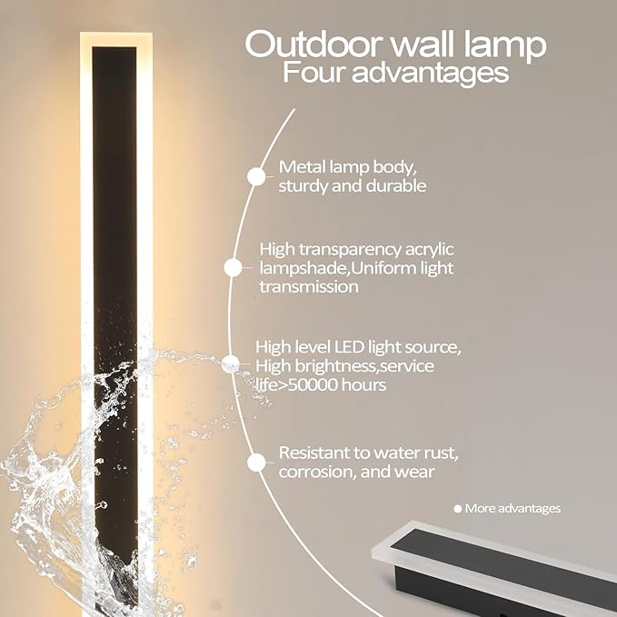 71 Inch Exterior Wall Sconces 3000K Outdoor Wall Lights IP65 Waterproof Black Outdoor Sconces Wall Lighting for House