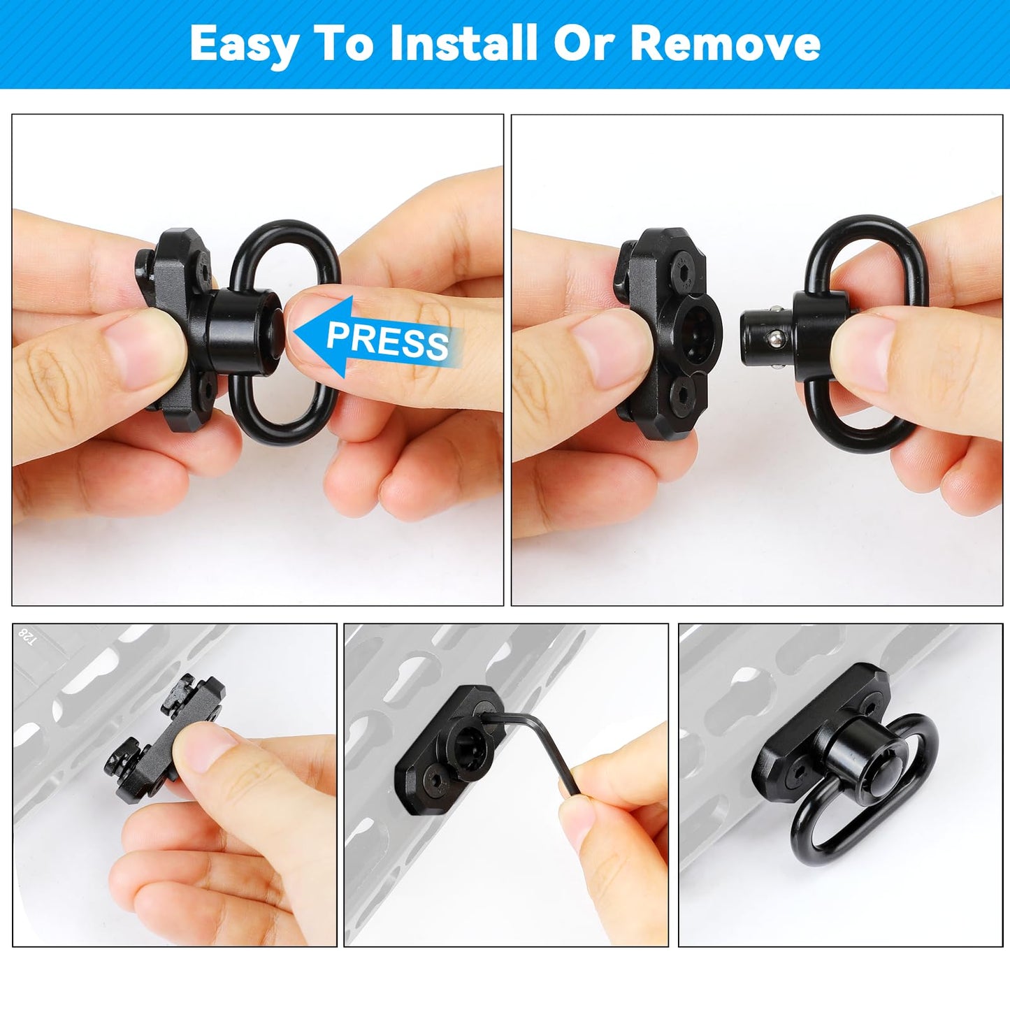 REERON 2 Point Sling & Mount - Adjustable Extra Long Two Point Traditional Rifle Sling with 2 Pack 1.25" QD Swivels Mounts for M-Rail (2 Pack Mounts)