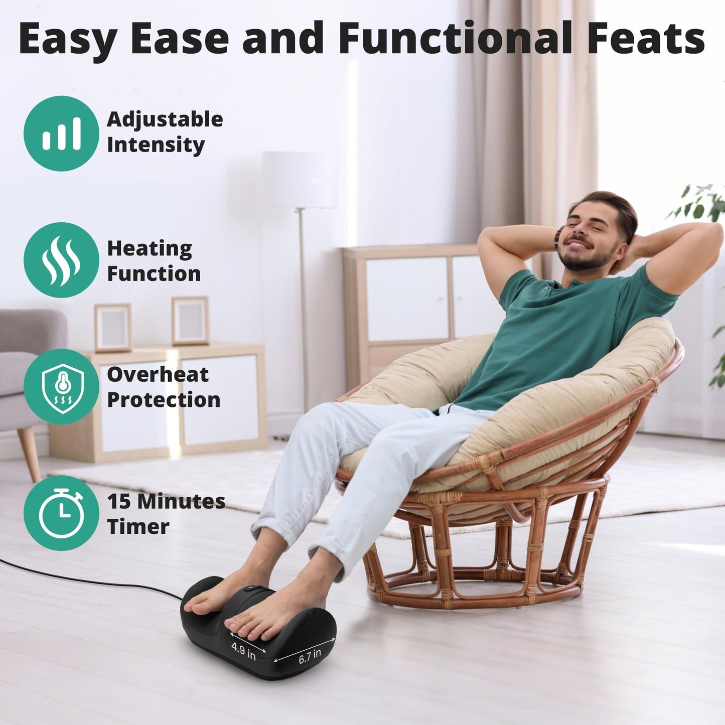 Medcursor Shiatsu Foot Massager with Heat | Foot and Calf Massager with Massage Roller, Deep Massage for Plantar Fasciitis, Pain Relief, Neuropathy, Relax for Home or Office Use (Not Cordless)