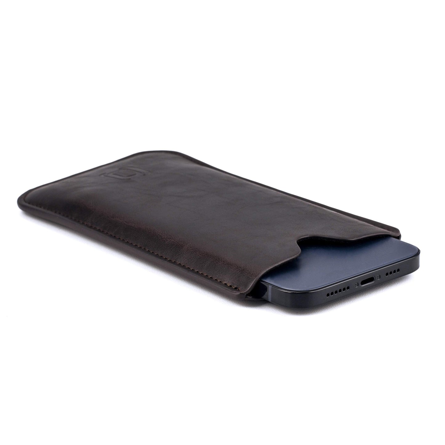 Dockem Executive Sleeve for iPhone 12-16 Pro Max, 14-16 Plus (6.7 inch) – Slightly Padded Vegan Leather w/Microfiber Lining - Slim Slip-on Case [Dark Brown]
