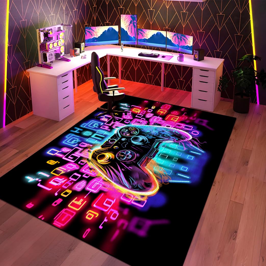 Gaming Area Rugs for Boys Cool Gamer Control Carpets for Bedroom Large Non Slip Area Rugs for Playroom