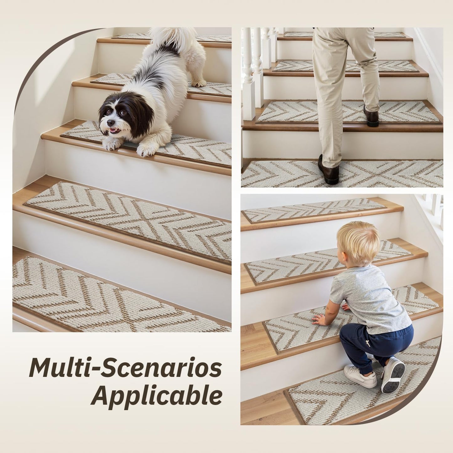 PADOOR Stair Treads Landing Rugs Non Slip,3D Peel and Stick Stair Treads for Wooden Steps,Square Washable Stair Runner Indoor for Kids,Elders and Pets,31"x31", Brown