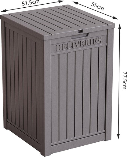 55 Gallon Coffee Resin Deck Box - Lockable, Rust-Resistant Outdoor Storage for Gardens & Patios - Waterproof Bench-Style Box with Handles