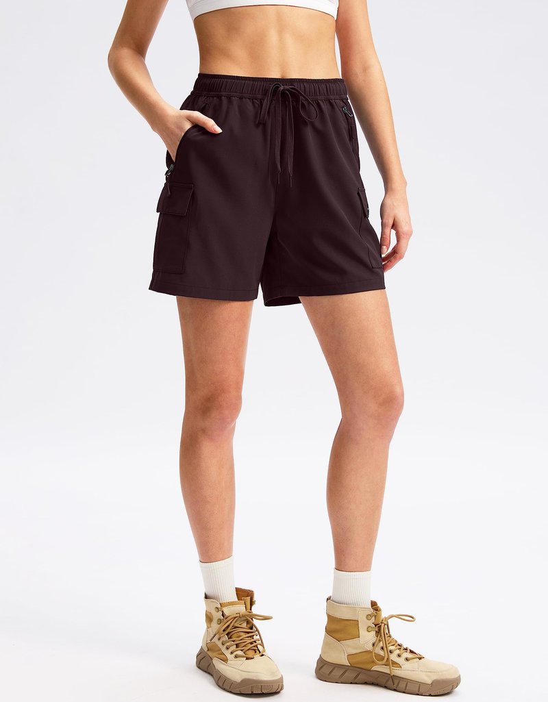 SANTINY Women's 5''/ 7''/9'' Hiking Cargo Shorts Quick Dry Lightweight Summer Shorts for Women Athletic Golf Zipper Pockets(Wine_M)