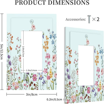 Rustic Wild Floral Vintage Blue Watercolor Flower 1 Gang Rocker Light Switch Covers Decorative Unique Single Decora Outlet Wall Plate Faceplate Switchplate GFCI for Bedroom Decor