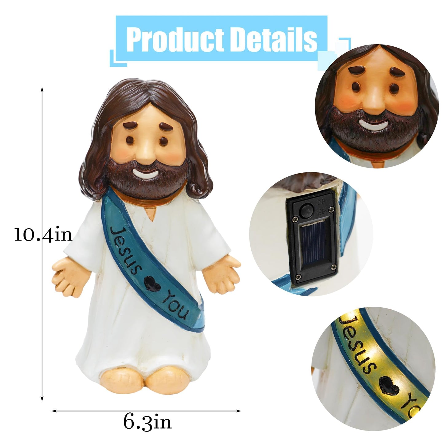 LIULO TOOL Jesus Love You Solar Lighted Figurine, 10.4 Inch Resin Religious Christian Statue, Glowing Christian Gifts for Indoor Home and Outdoor Garden Decorations, Gift for Mom Grandma