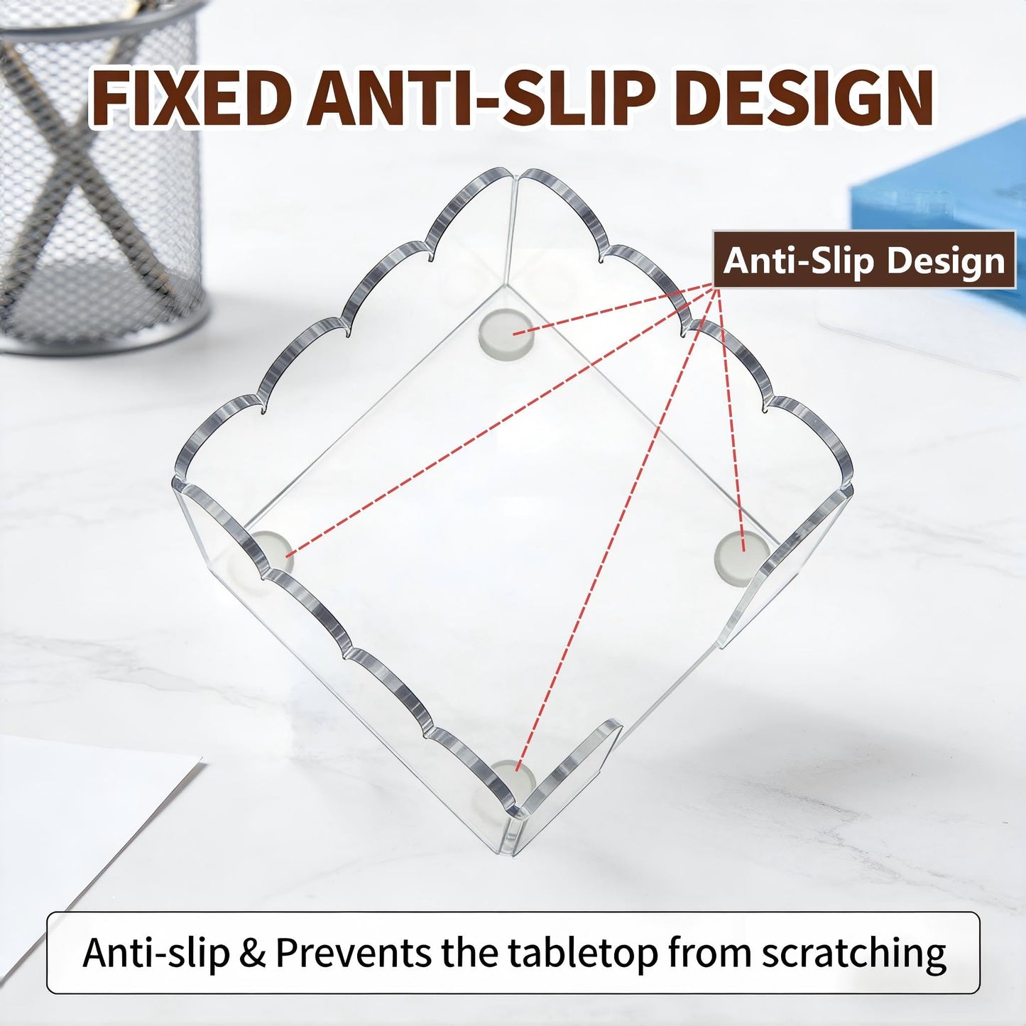 3x3 Inch Scalloped Acrylic Sticky Note Holder, Clear Cute Post It Note Dispenser, Notepad Holder with Wave Design, Thick Acrylic Desk Organizer for Office, Home, Dorm, Classroom