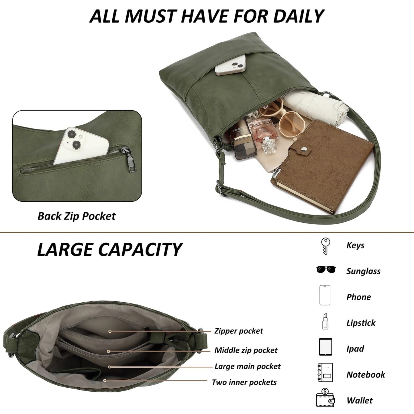 TANTOMI Crossbody Bags Handbags for Women Vegan Leather Purse and Shoulder Bag with Adjustable Shoulder Strap