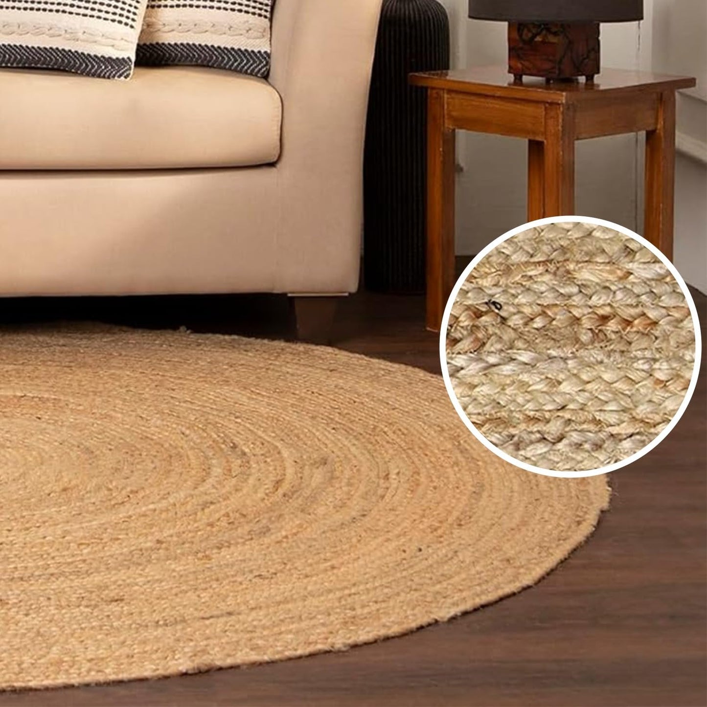 · REDEARTH · Round Area Rug - Hand Woven Braided 100% Natural Jute - Artisan Made Reversible Boho Jute Rugs for Bedroom - Kitchen - Living Room - Farmhouse - Aesthetic Home Decor (8' Feet - Natural)
