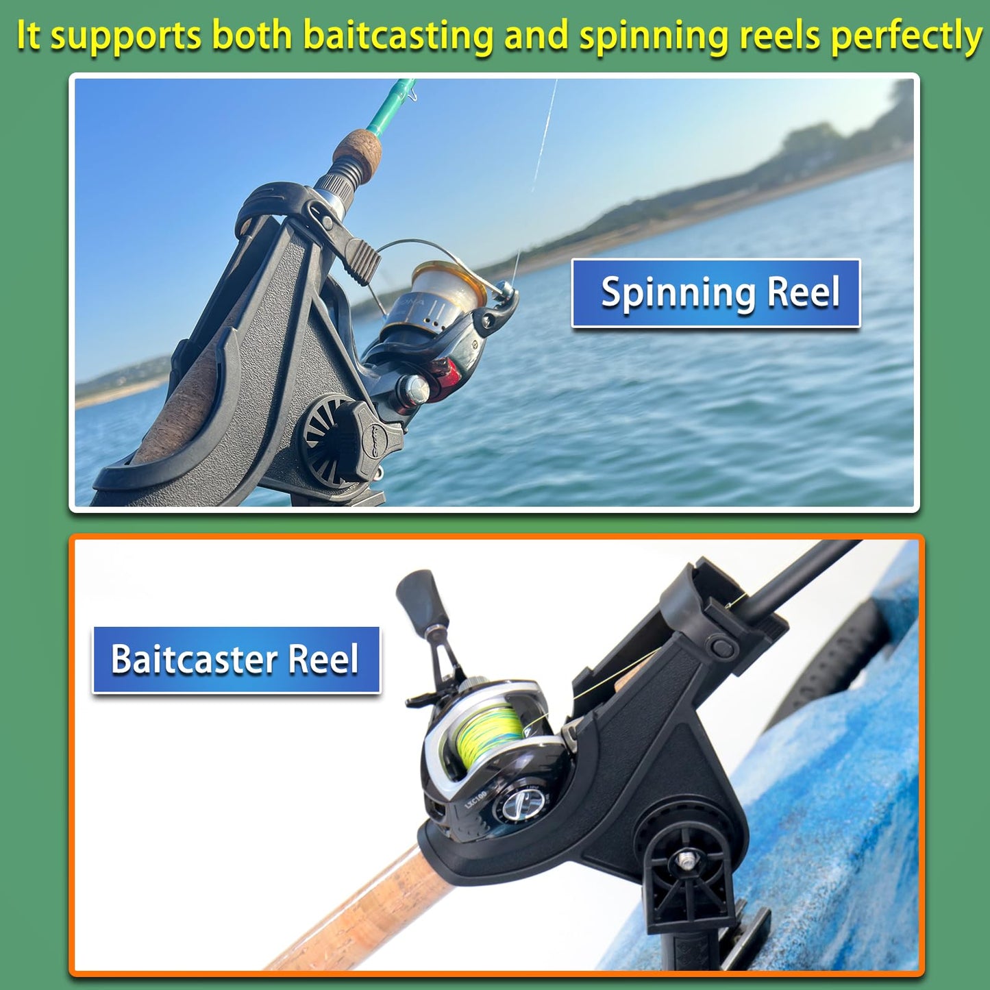 Huntury Track Mount Fishing Rod Holder with 360° Adjustable Kayak Track Adapter for Kayak & Boat | Compatible with Spinning, Casting | Quick Lock On or Release, Kayak Fishing Accessories (Pack of 1)