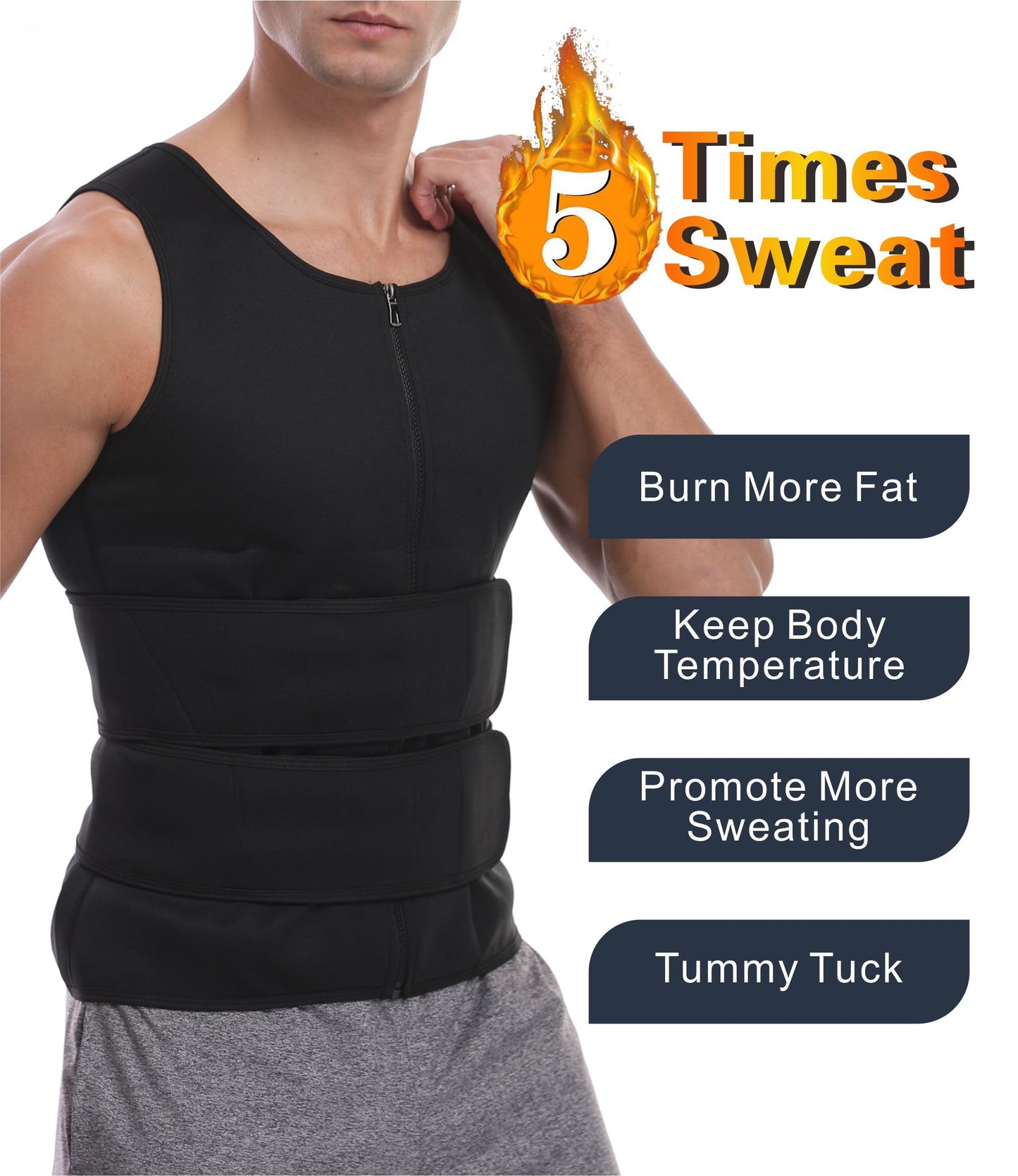 Dokelovy Sauna Suit Vest for Men 2 in 1, Zipper Sauna Waist Trainer with 2 Adjustable Waist Trimmer Belts,BodyShaper for Gym