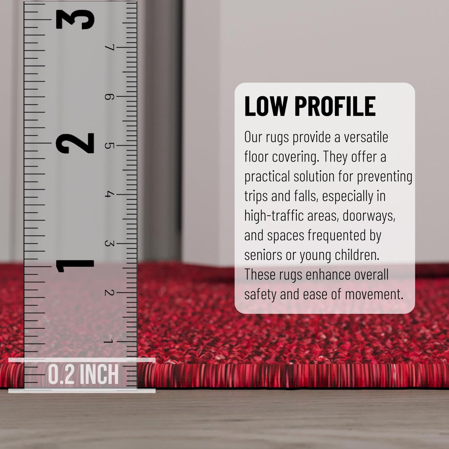Ottomanson 2'7" x 11' Ultra-Thin Hallway Runner Rug - Durable Non-Slip Carpet for High-Traffic Areas - Fits Under Doors for Seamless Entry - Ideal for Kitchen, Entryway, Bedroom & Living Room, Red