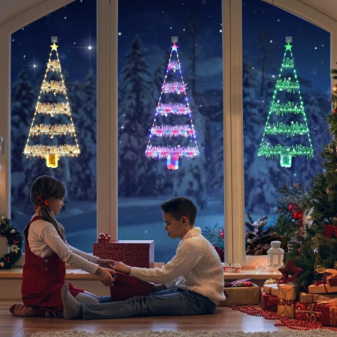 Toodour Christmas Decorations Indoor Lights, 2.65ft LED Christmas Lights, Red White Blue Wall Window Hanging Light, Battery Operated Holiday Decoration for Outdoor Garden New Year Home Decor