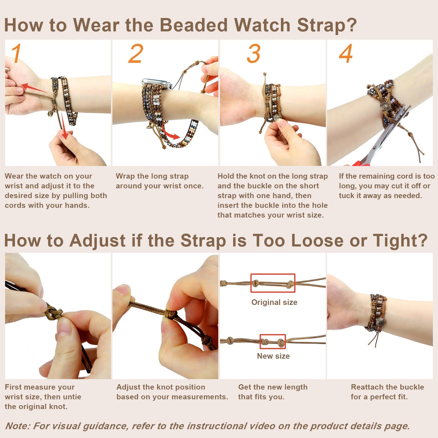 JR.DM Boho Beaded Handmade Braided Bracelet Band Women 20mm Compatible with Samsung Galaxy Watch 7/6/5/4/Active 2/4 Classic/6 Classic/5 Pro/FE 40mm 42mm 43mm 44mm 45mm 46mm 47mm