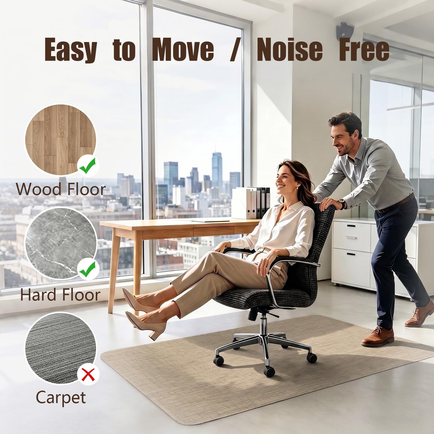 Bsmathom Office Chair Mat for Hardwood Floor, 36" x 48" Desk Computer Chair Mat for Hard Wood and Tile Floor, Anti-Slip Hard Floor Protector Chair Mat, PVC Mat Desk Rug for Office Home, Khaki