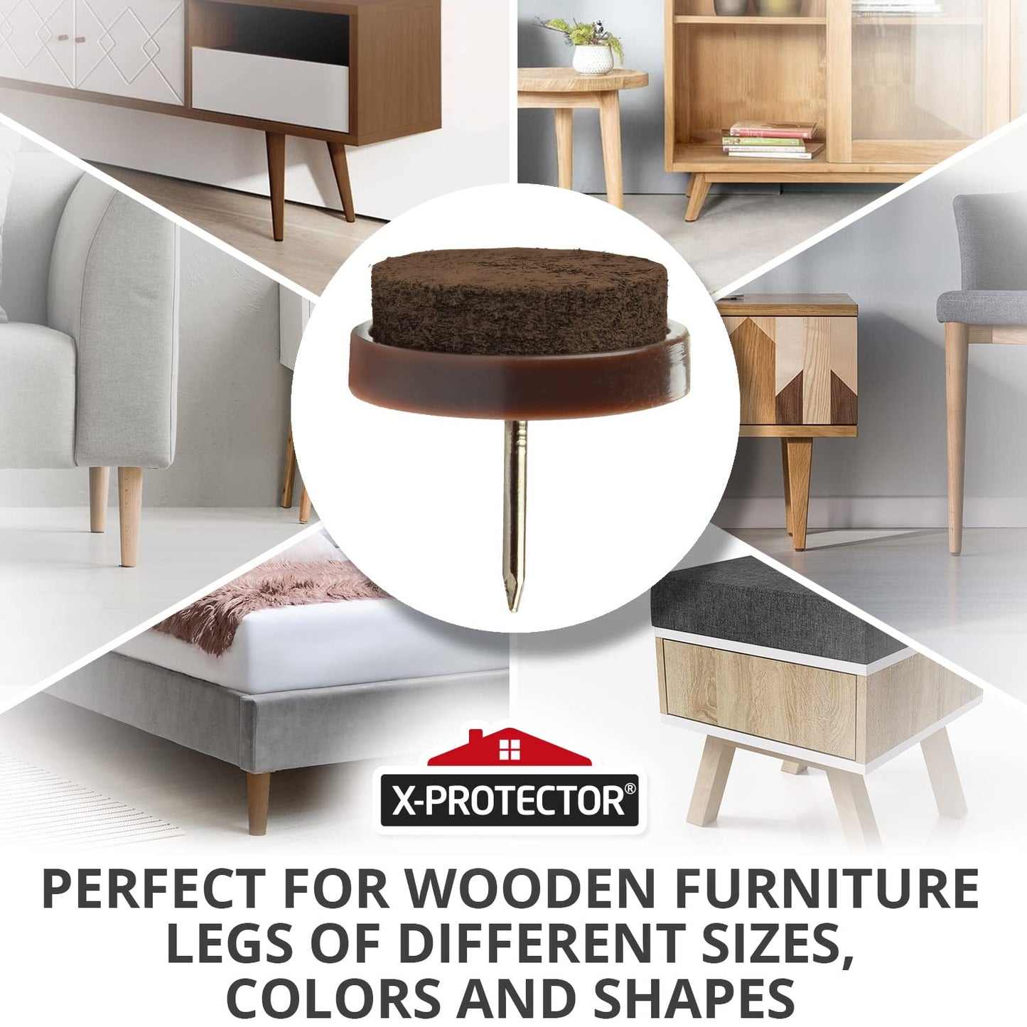 Nail-on Felt Pads X-PROTECTOR 40 PCS - 0.8" Felt Furniture Pads - Brown Chair Leg Floor Protectors - Nail in Furniture Pads for Furniture Legs - The Best Chair Pads for Hardwood Floors (20mm)!