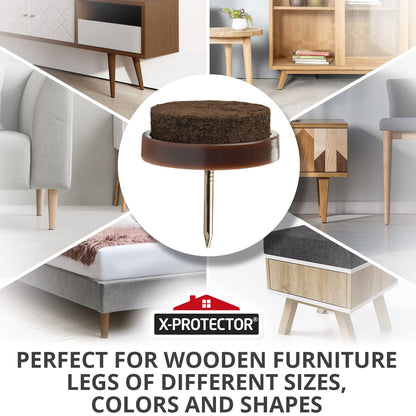 Nail-on Felt Pads X-PROTECTOR 40 PCS - 0.8" Felt Furniture Pads - Brown Chair Leg Floor Protectors - Nail in Furniture Pads for Furniture Legs - The Best Chair Pads for Hardwood Floors (20mm)!