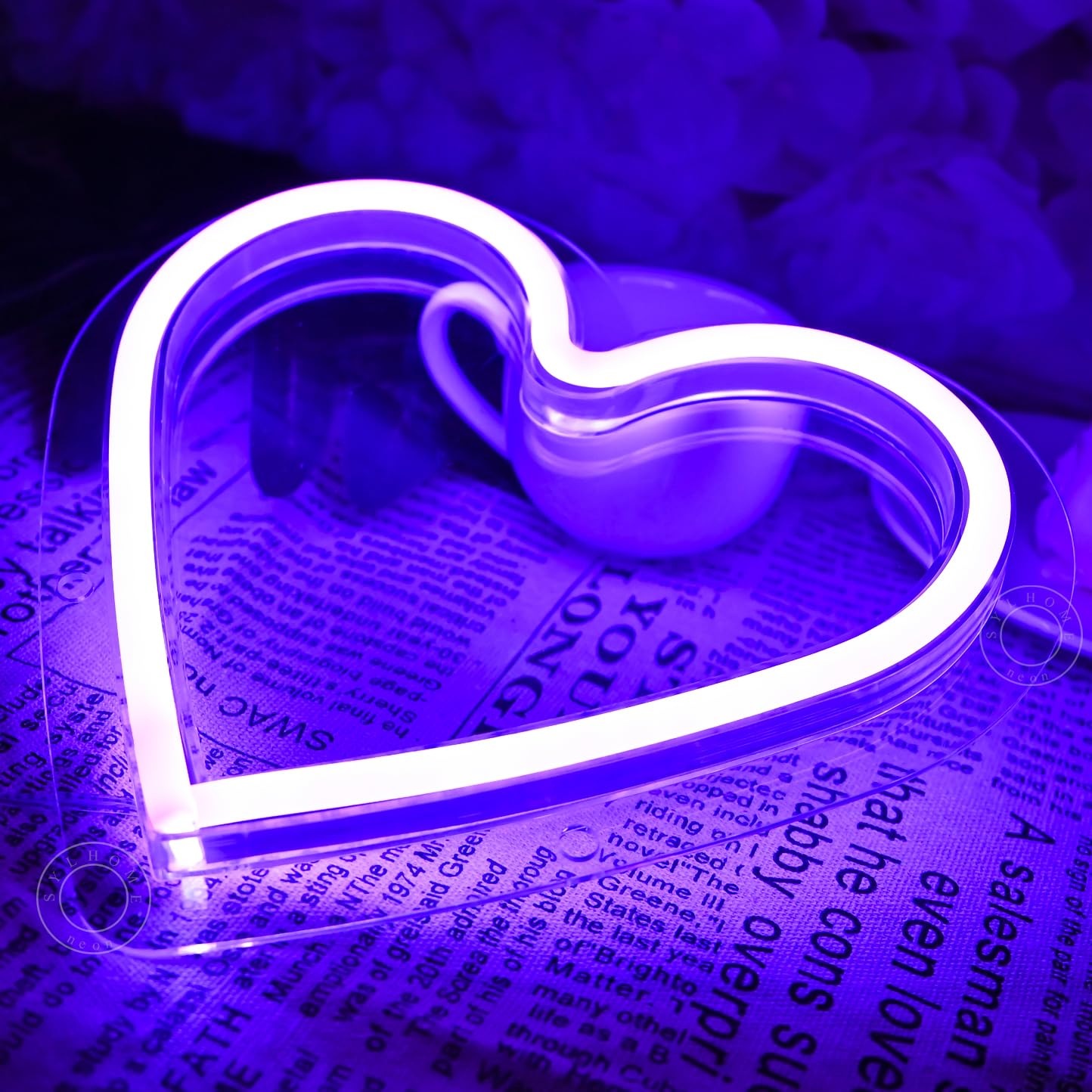 SYLHOME Purple Heart Led Neon Light Sign Battery Operated or USB Powered Bedroom Wedding Wall Sign Decor Valentines Day Birthday Christmas Gifts USB 7.87" X 7.28"
