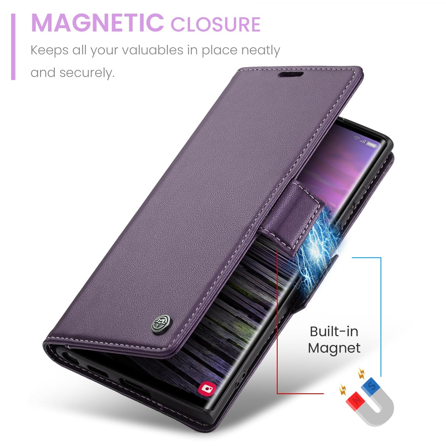 FCOZCKLOM Compatible with Samsung Galaxy S24 Ultra Wallet Case[RFID Blocking], PU Leather Flip Cover with Kickstand Card Holder for Galaxy S24 Ultra 6.8 inch (Purple)