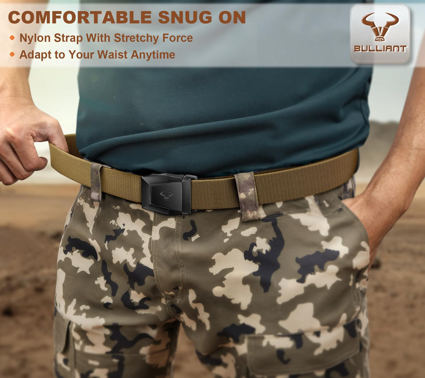 BULLIANT Men Belt Multipack,Tacitcal Holster Web Adjustable Belt Stretch Fit Quickly Release For Outdoor Duty,Cut For Fit(Black/Wood Thrush,38"-42" Waist Adjustable)