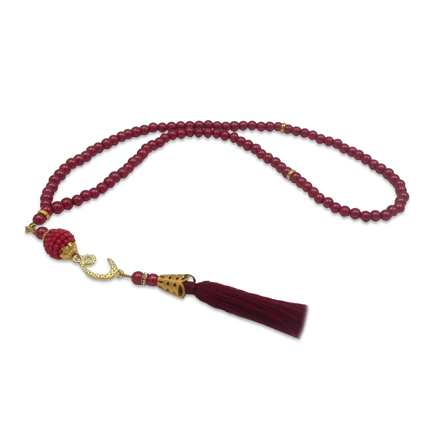 ESERRA Muslim Prayer Rug - 99 Beads & Cap Included, Islam Prayer Mats for Men, Women & Kids (Red)