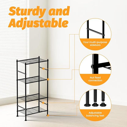 Abiglifty Storage Shelves, 4-Tier Wire Shelving, Metal Shelving with Adjustable Leveling Feet, Garage Storage for Bathroom, Closet, Kitchen
