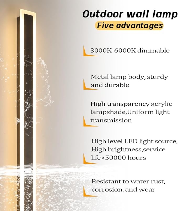 2 Pack 92 Inch Modern Outdoor Wall Light, 3000K-6000K Dimmable Black Exterior Wall Light Ip65 Waterproof Modern Porch Lights Outdoor, Linear Outside Lighting for House Exterior Patio Garage