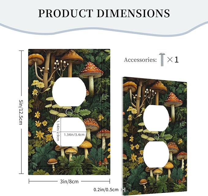Mushrooms Forest Nature Botanical Art Light Switch Cover 1 Gang Outlet Plate Single Duplex Wall Plate Covers Decorative Switchplate Covers Electrical Faceplate for Farmhouse Living Decor