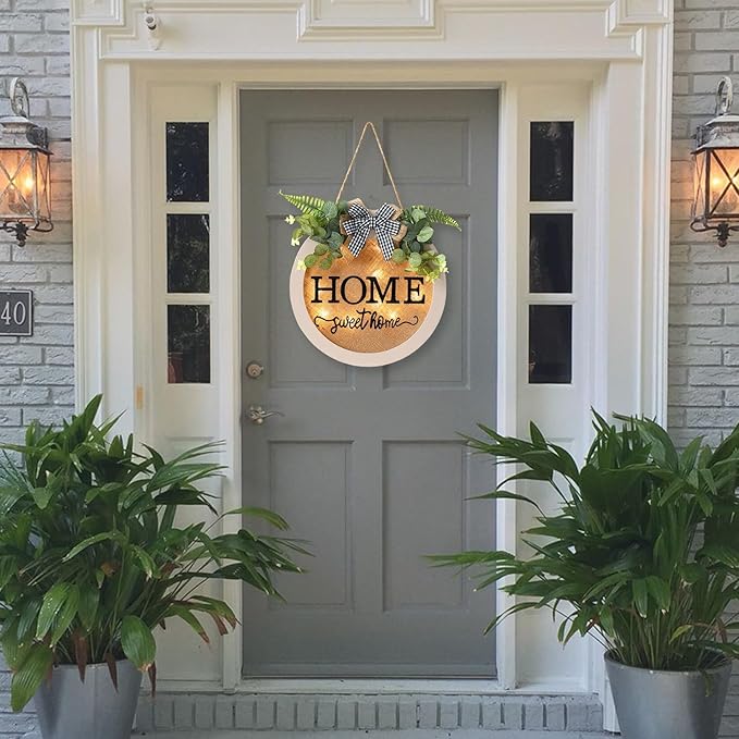 HOMCDALY Welcome Sign for Front Door, Door Wreaths for Front Door Outside, Farmhouse Welcome Wooden Door Hanger, Rustic Wall Door Sign, Seasonal Home Decorations (F-White)