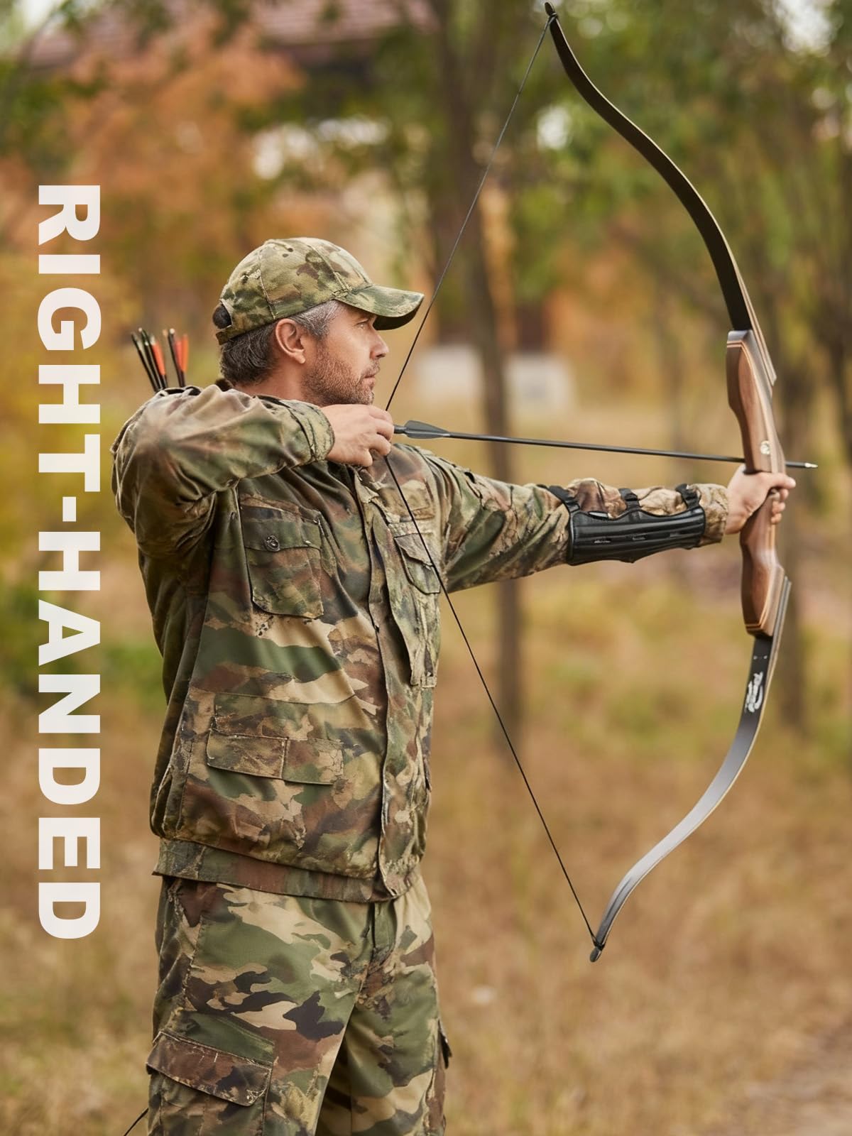 TOPARCHERY Recurve Bow Set for Adult & Beginner, 60" Wooden Takedown Recurve Hunting Bow for Outdoor Training Practice Right Handed 25-60LB (Brown, Right Hand, 30, Pounds)