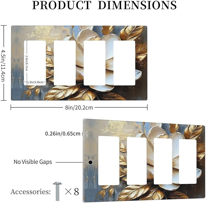 Decorative Art Light Switch Covers Gilded Bloom 4 Gang Rocker Decora Outlet Covers Electrical Faceplate GFCI Wall Plate for Home Decor