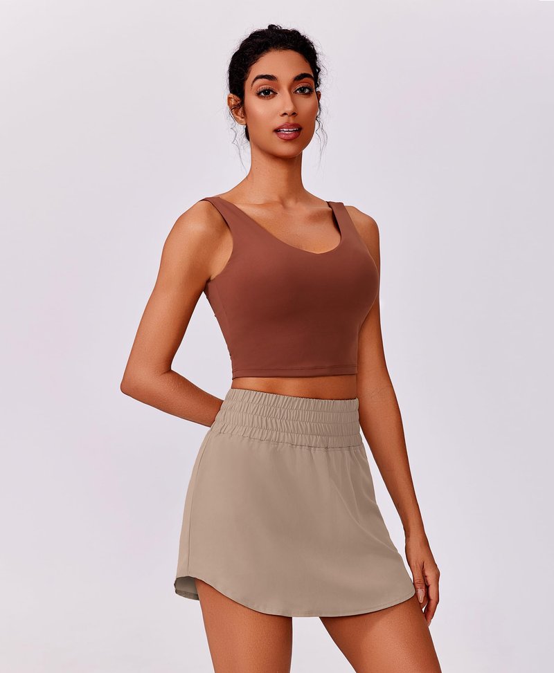 PINSPARK Tennis Skorts for Woman Lightweight Golf Skort Breathable Athletic Skirt Quick Dry Running Skirt 16" Pleated Pickleball Skirts, Khaki Small