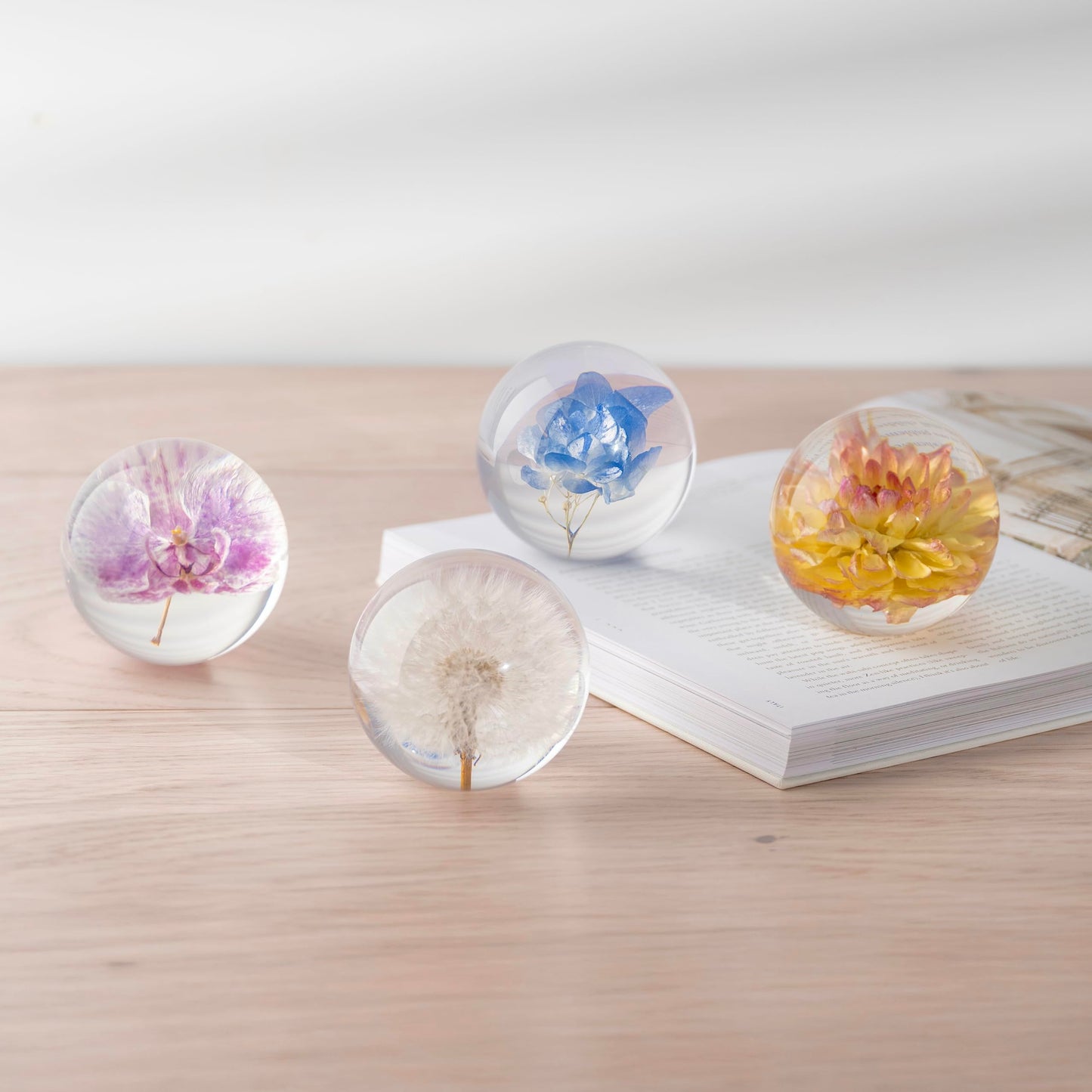 NouvoCrescent Real Purple Orchid Paperweight - Home Decor Crystal Resin Ball 3.14in (80mm) - Clear Resin Purple Orchid Flower Globe for Special Days - Sphere Figurine Office Paperweight w/Flat Bottom