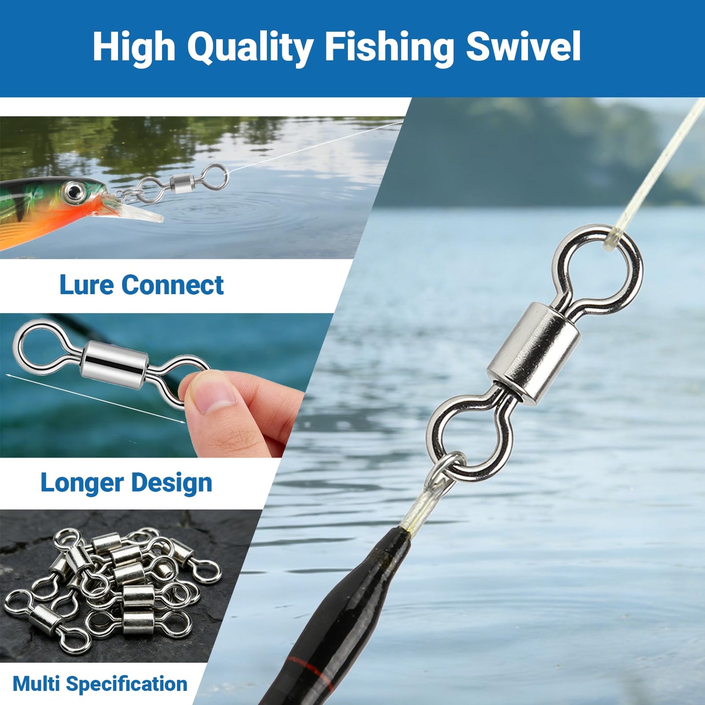 QISHUO High Strength Fishing Swivel Saltwater Heavy Duty Barrel Swivel Snap Stainless Steel Swivels Fishing Connect SUS304#2/0 25pcs 551lb