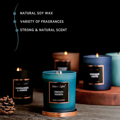 HomeLights Luxury Scented Candle, Natural Soy Wax, Home Fragrance Decor Gift,French Riviera, Medium Jar