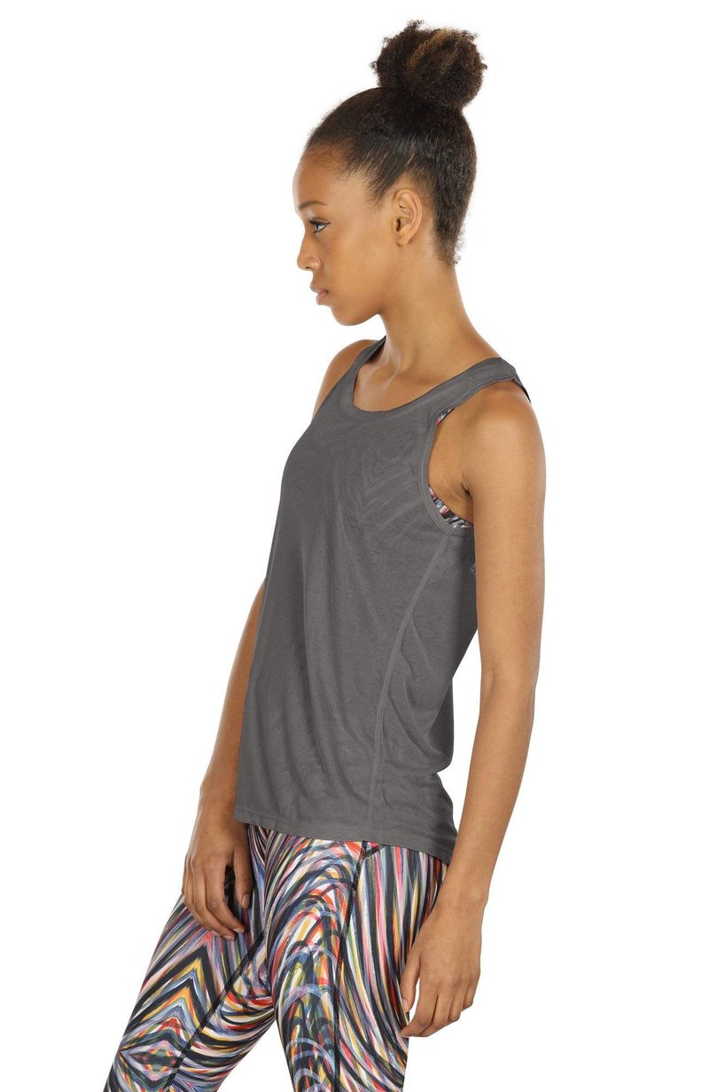 icyzone Yoga Tops Activewear Workout Clothes Open Back Fitness Racerback Tank Tops for Women (S, Black/Grey)