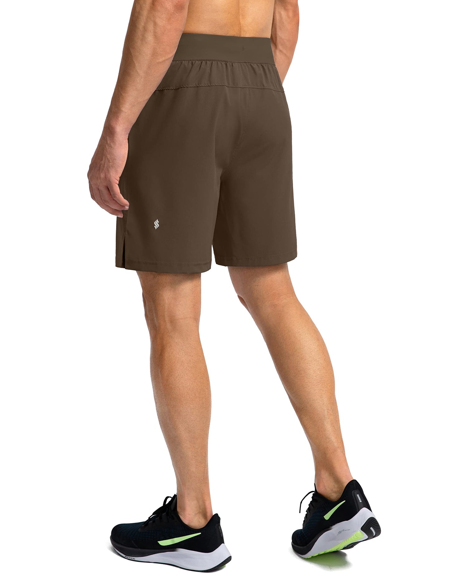Soothfeel Men's Running Shorts with Zipper Pockets 7 Inch Lightweight Quick Dry Gym Athletic Workout Shorts for Men (Brown, XXL)