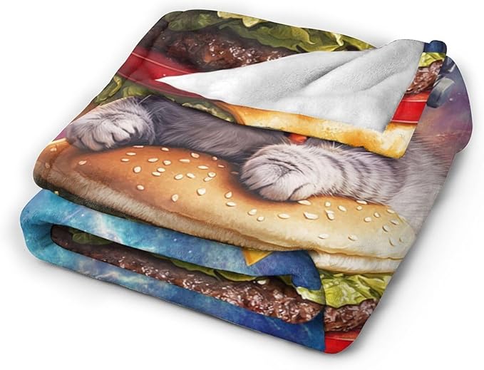 Funny Cat Decor Gifts - Flannel Fleece Fuzzy Cat Throw Blanket, Soft Warm Cozy Plush Food Blanket for Bed Couch Living Room, Stuffed Decoration for Kids Adult, 60"x50"