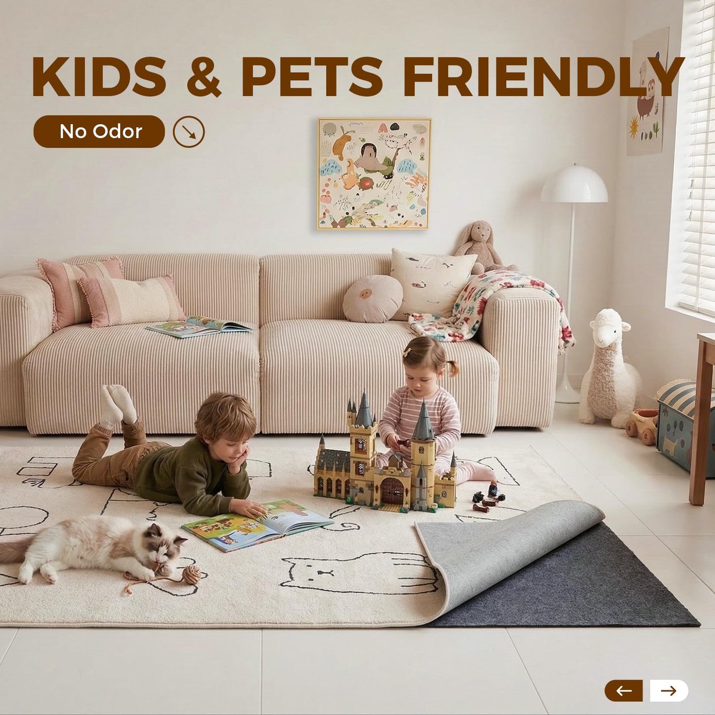 Rug Pad 4 x 6 Ft Non-Slip, Felt and Natural Rubber Backing, 1/4" Thick, Cushioned Gripper Pads, Keep Rugs in Place, Carpet Runners, Protective Padding Under Area Rugs, Hardwood Floors Protection