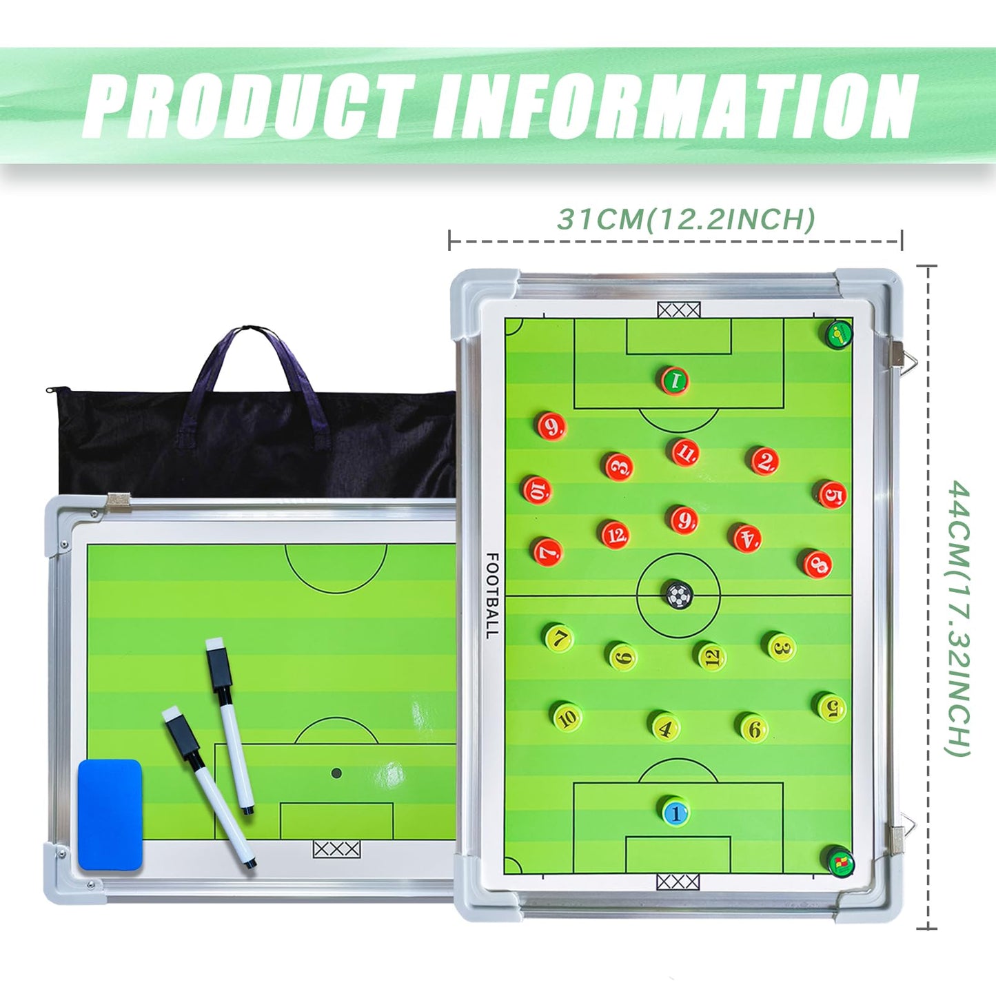 Pure Vie Magnetic Soccer Coaching Tactics Board, Portable Soccer Clipboard for Coaches Soccer Dry Erase Whiteboard Strategy Tactical Blackboard Football Coach Board with Player Markers, Pen and Eraser