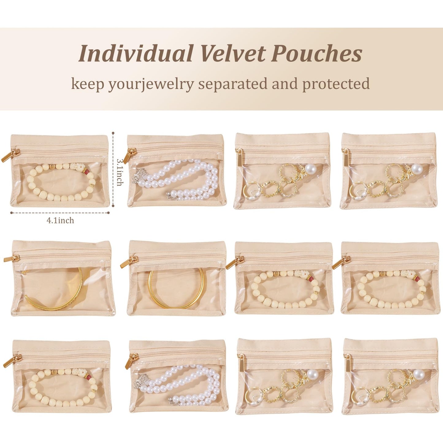 Yaliang Travel Jewelry Organizer, Travel Jewelry Box with 12 Velvet Zipped Pouches Bags for Jewelries Necklaces Rings Earrings Sorting Storage for Women Girl Gifts, Butter Yellow