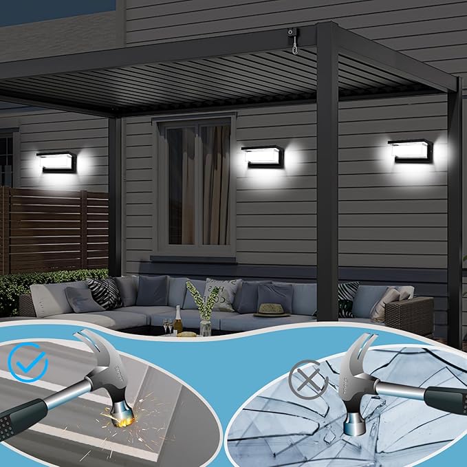 4 Pack 6000K Outdoor Porch Lights, 18W 1800LM LED Wall Lighting, IP65 Waterproof Rustproof Aluminum Modern Exterior Fixtures for Front Door, Patio, Backyard