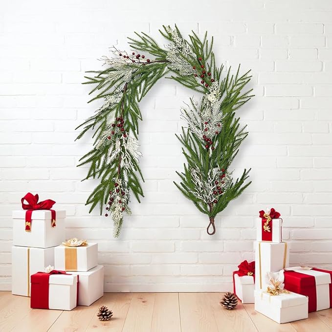 6FT Christmas Garland with Berries - Snow Dusted Pine Garland for Staircase Mantel Doorway, Christmas Decorations Holiday Indoor Outdoor Winter Garland