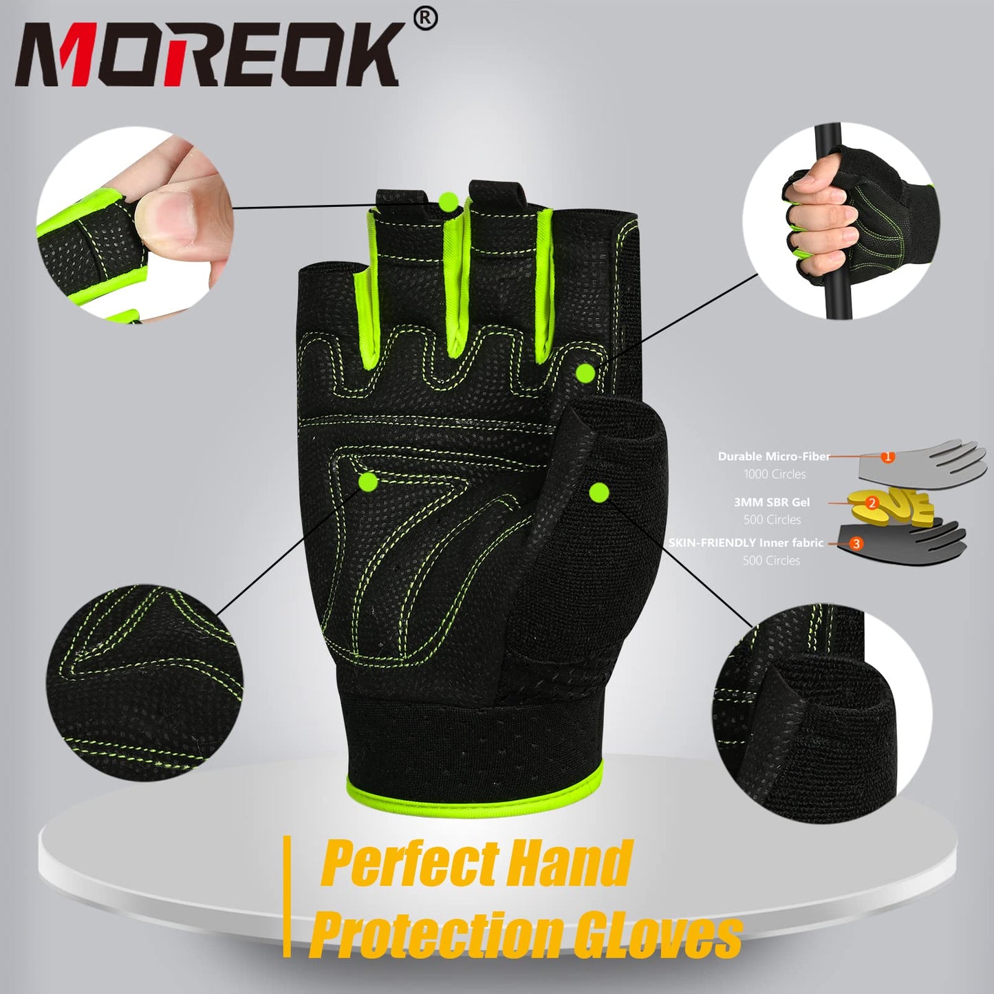 MOREOK Workout Gloves Padded Weight Lifting Gloves for Men/Women Green-L
