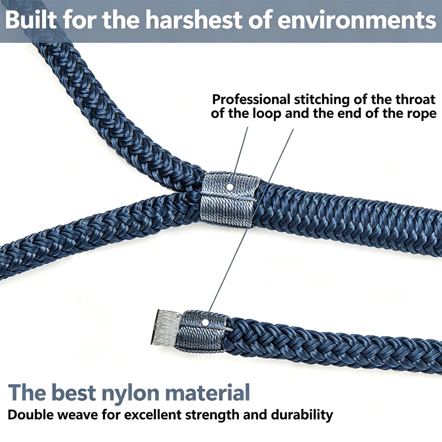PropelTech 4 Pack 3/8" x 15’ Boat Dock Lines for Boat & Pontoon, Premium Marine- Grade Double Braided Nylon Dock Line, Pre-Spliced with a 12" Eyelet-Navy Blue,Boating Gifts for Men