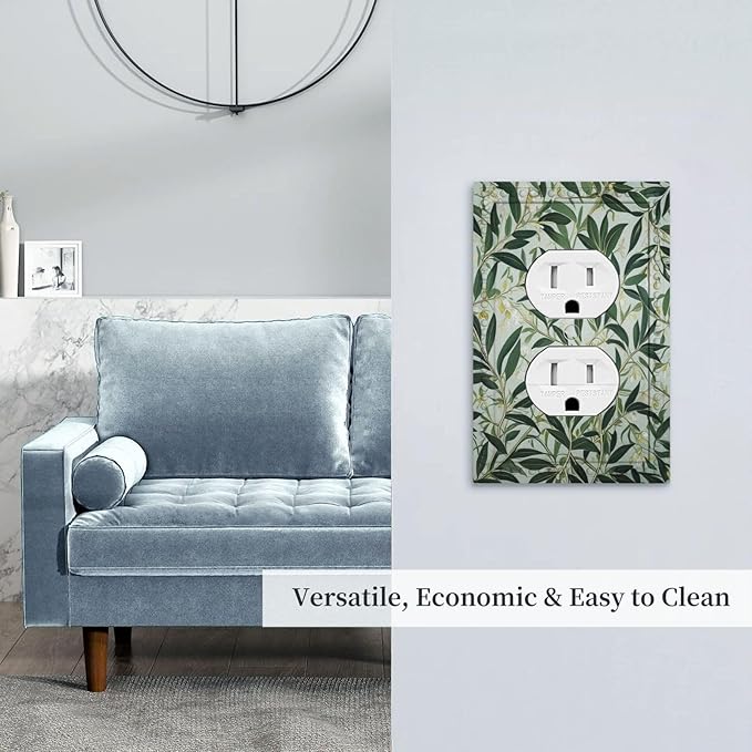 Sage Eucalyptus Leaves Foliage Light Switch Cover 1 Gang Outlet Plate Single Duplex Wall Plate Covers Decorative Switchplate Covers Electrical Faceplate for Home Decor