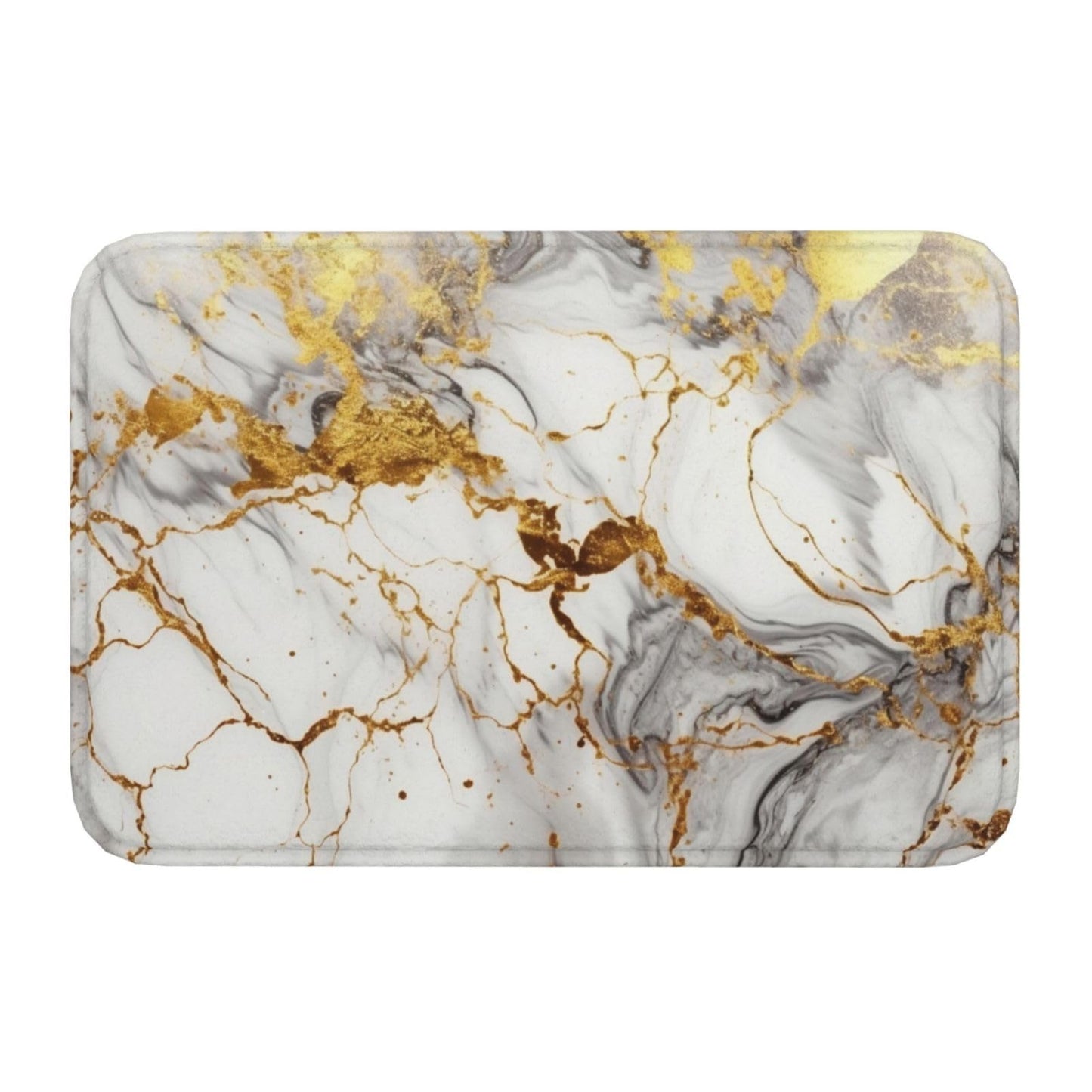 Jbofyee Golden White Marble Print Bath Mat 24x16 Inch Non-Slip Soft Microfiber Bathroom Rugs Washable Bathmat, Carpet Rug Entryway Decor for Tub Shower Room Floor