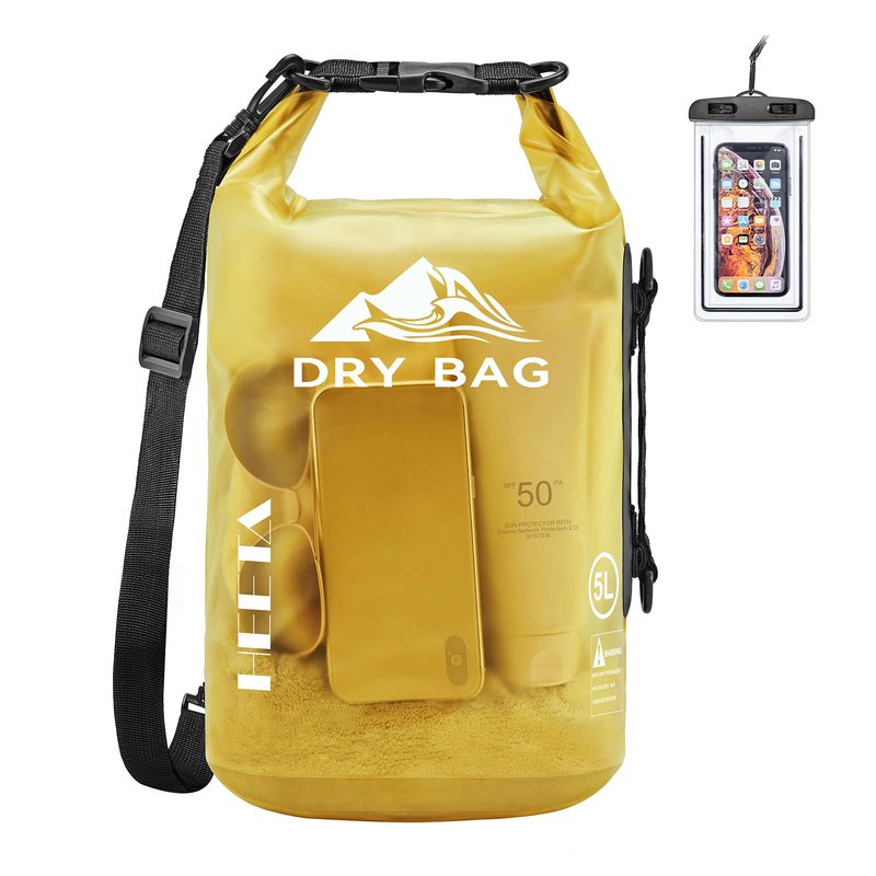 HEETA Dry Bag Waterproof for Women Men, Roll Top Lightweight Dry Storage Bag Backpack with Phone Case for Travel Swimming Boating Kayaking Paddle Board Camping Beach Accessories (Yellow, 10L)