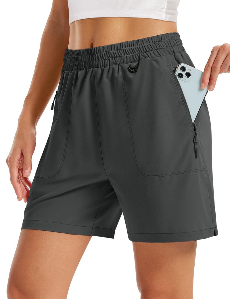 TACVASEN Women's Lightweight Hiking Shorts Quick Dry Water Resistant UPF 50+ Athletic Shorts with Pockets Drawstring Workout Casual Dark Grey L